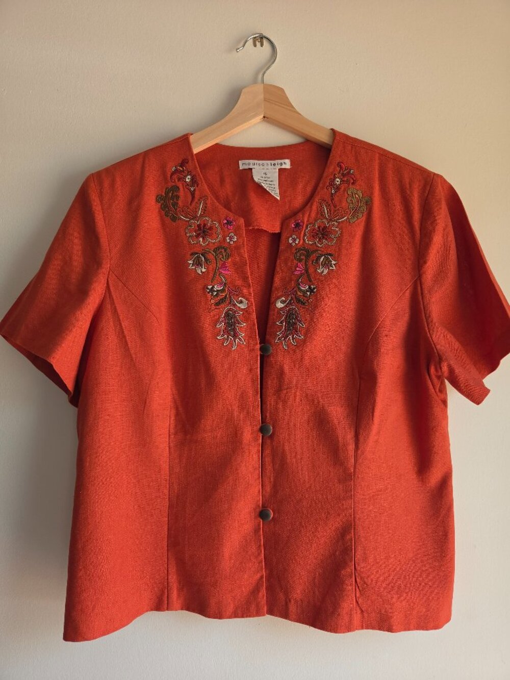 Madison Leigh Rust Embroidered Linen Blend Blazer Jacket Size 16  Category